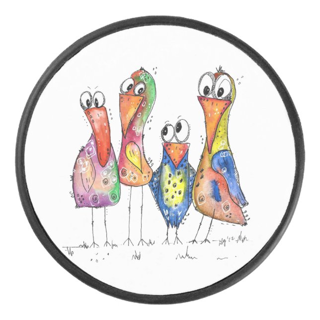 Palet De Hockey Quatre Beaux Oiseaux Whimsical Colorés (Devant)