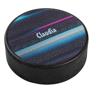 Palet De Hockey Rayures diagonales et motifs de points noir, bleu