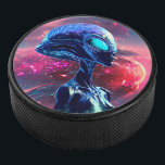 Palet De Hockey Sagesse Alien Psychédélique Scifi Art<br><div class="desc">Portrait futuriste de la Sagesse Alien regardant loin sur l'espace profond. Peinture d'Art numérique Copyright BluedarkArt TheChameleonArt.</div>