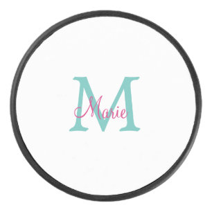 Palet De Hockey simple minimal ajouter nom monogramme vert rose bl