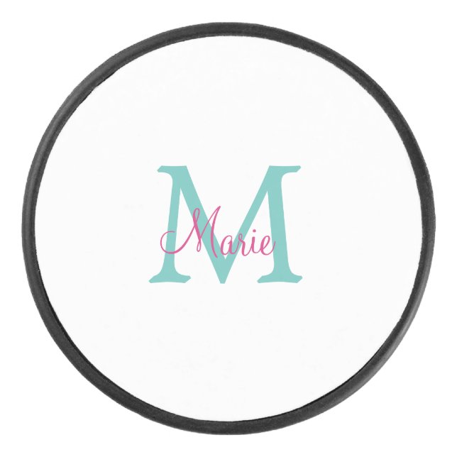 Palet De Hockey simple minimal ajouter nom monogramme vert rose bl (Devant)