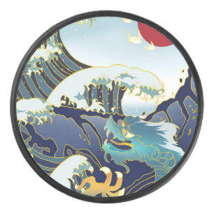 Palet De Hockey Soleil rouge Vague bleu Dragon vert personnalisé