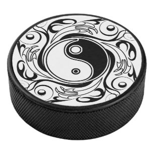 Palet De Hockey Symbole Yin & Yang Tatouage Noir et Blanc