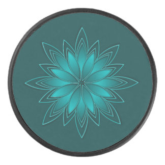 Palet De Hockey Teal Leaf Mandala Design on Dark Cyan