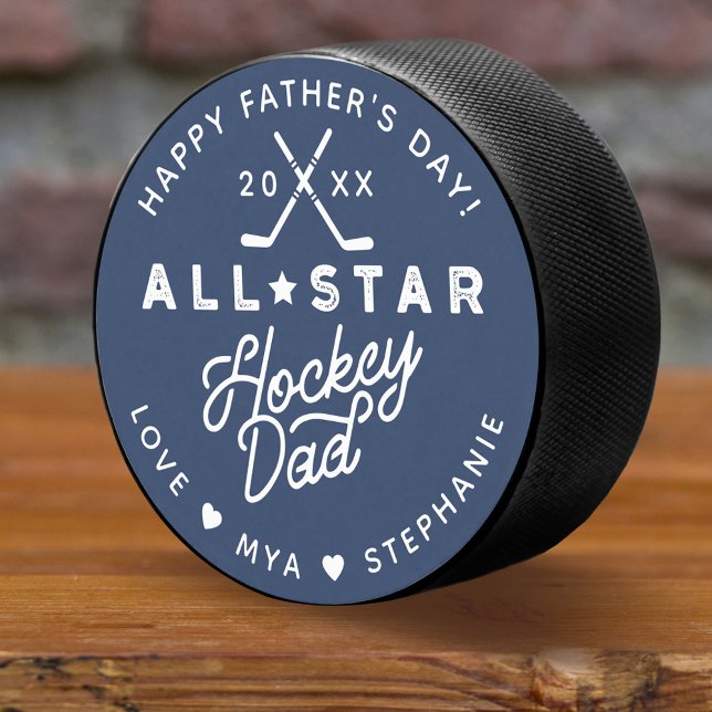 Palet De Hockey Tout Star Hockey Papa Happy Fête des pères Cadeau (All Star Hockey Dad Happy Father's Day Gift Hockey Puck)