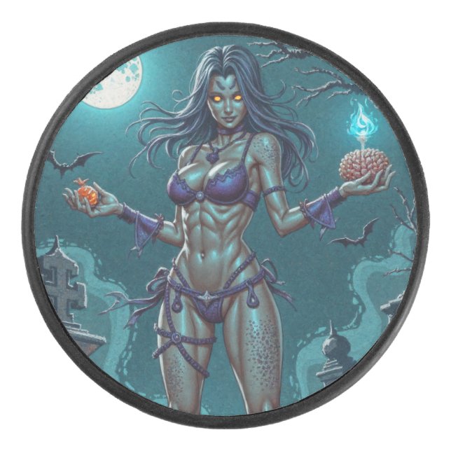 Palet De Hockey Traite d'Halloween ou ami Zombie w Cerveau (Devant)