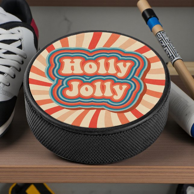 Palet De Hockey Vacances de Noël rétro Holly Jolly Typographie (Créateur téléchargé)