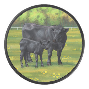 Palet De Hockey Vache d'Angus noir et veau mou en pâturage d'été