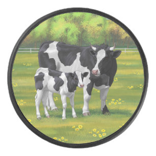 Palet De Hockey Vache Holstein et veau mignon en pâturage d'été