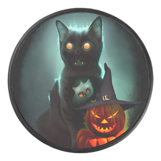 Palet De Hockey Vampire Chat et Assistant Citrouille Halloween Sur (Devant)