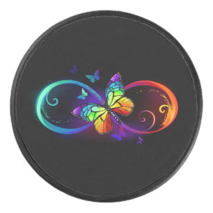 Palet De Hockey Vibrant infinity with rainbow butterfly on black