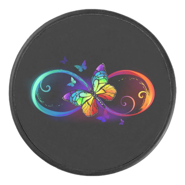 Palet De Hockey Vibrant infinity with rainbow butterfly on black (Devant)