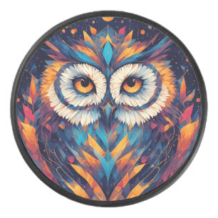 Palet De Hockey Visage de hibou géométrique coloré