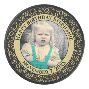 Palet De Hockey Votre photo 80th Random Number Motif Black/Gold