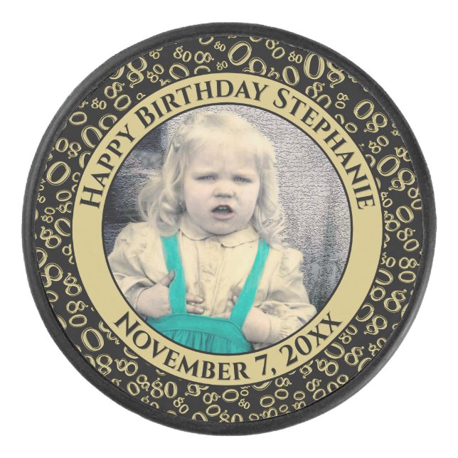 Palet De Hockey Votre photo 80th Random Number Motif Black/Gold (Devant)