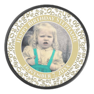 Palet De Hockey Votre photo 80th Random Number Motif Gold/White