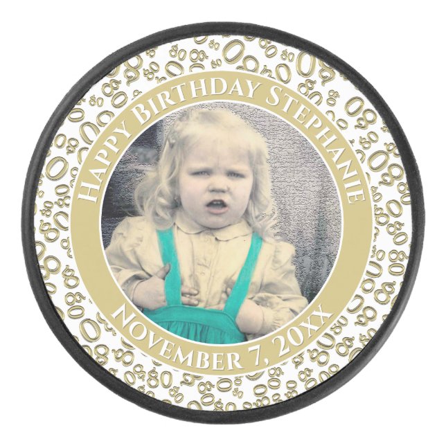 Palet De Hockey Votre photo 80th Random Number Motif Gold/White (Devant)