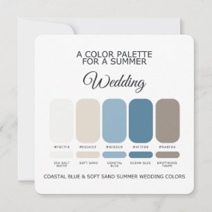 Palette de carte de mariage d'été bleu côtier et s