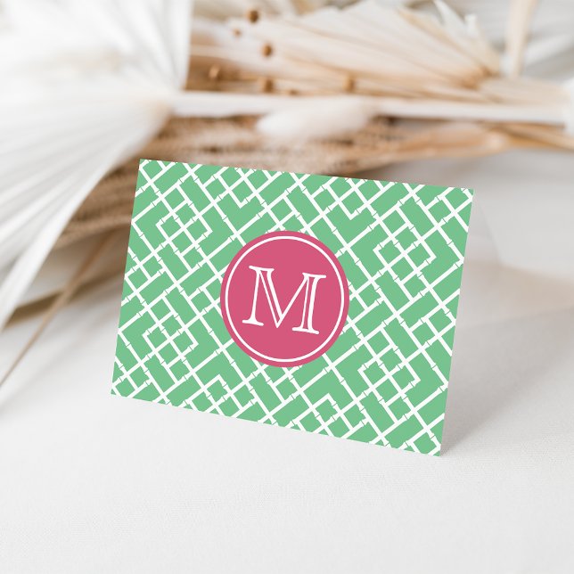 Palm Beach Monogramme en bambou vert et rose géomé (Créateur téléchargé)
