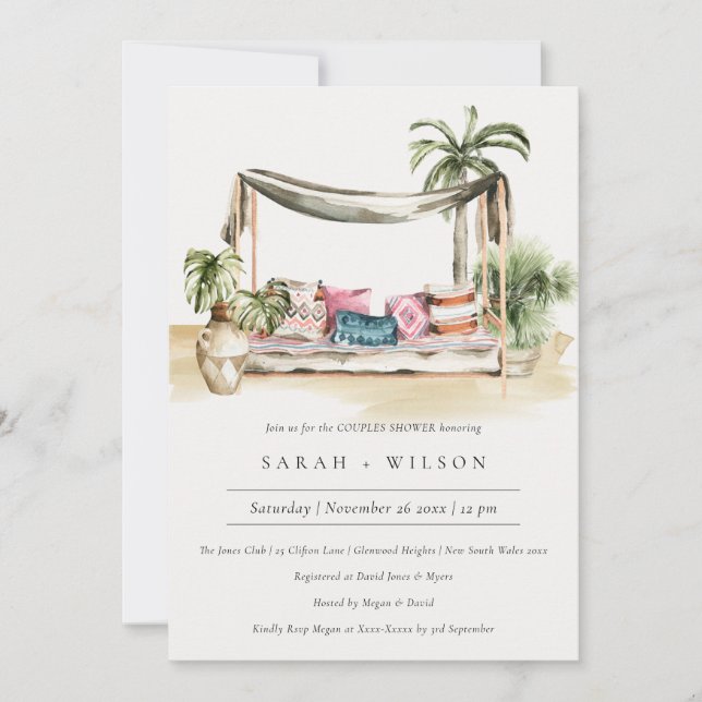 Palm Beach Tropical Cabana Couple Invitation de do (Devant)