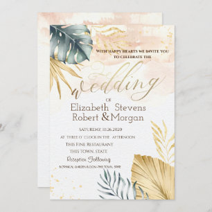 Palm Feuilles Beach mariage Invitation