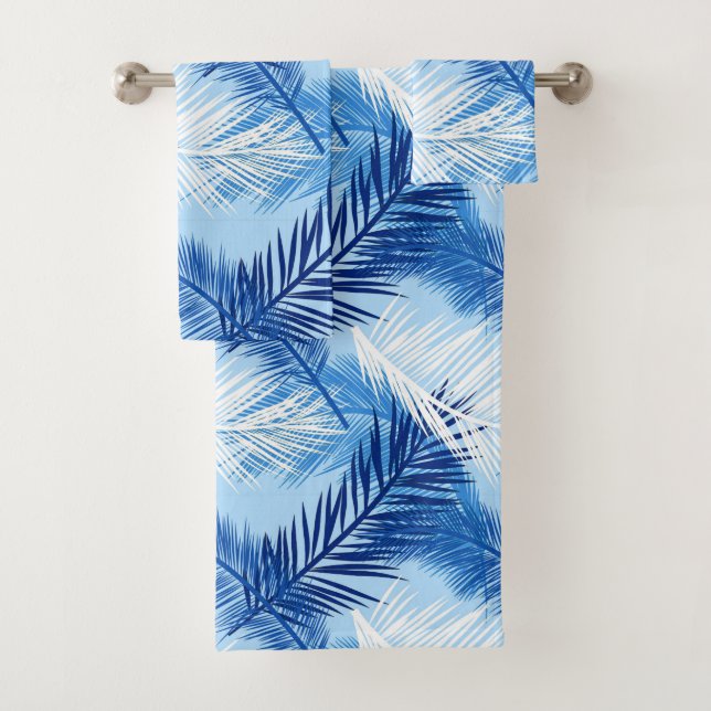 Palm Leaf Print, Cobalt, blanc et bleu ciel (En situation)
