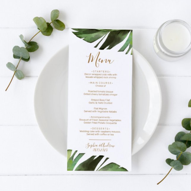 Palm Leaf Tropical Floral Minimal Menu Mariage (Créateur téléchargé)