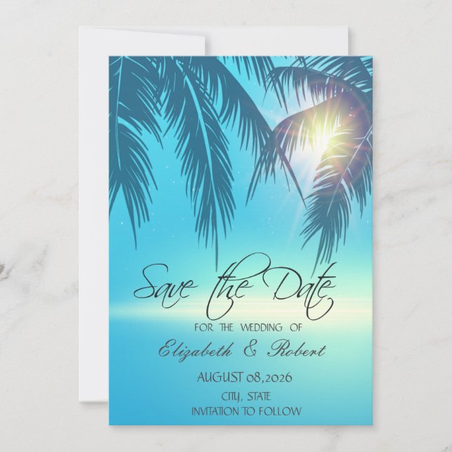 Palm Leaves Beach Blue Save The Date (Devant)