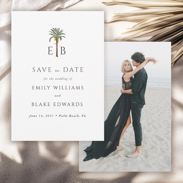 Palm Logo Tropical Monogram Wedding Save the Date (Créateur téléchargé)