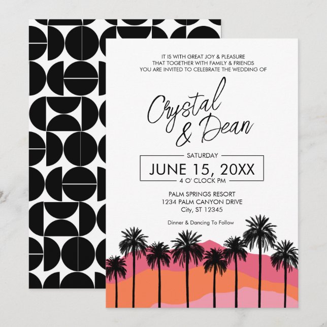 Palm Modern Wedding Invitation (pink) (Devant / Derrière)