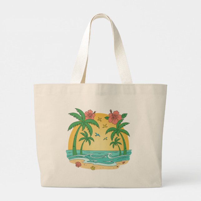 Palm Paradise Tropical Beach Tote Bag (Dos)