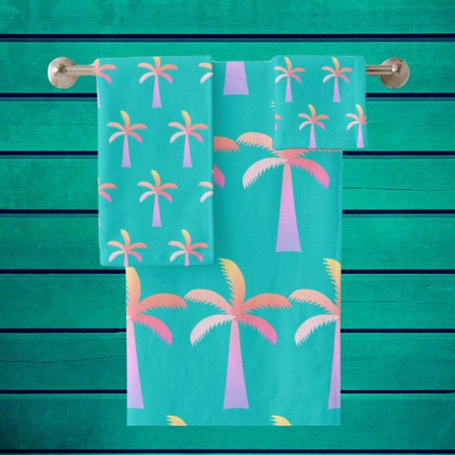 Palm Springs Caraïbes Bleu Tropical Palmier (Colorful palm tree bath towels)