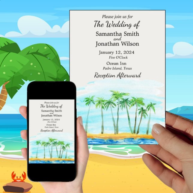 Palm Tree and Beach Wedding Invitation (Créateur téléchargé)