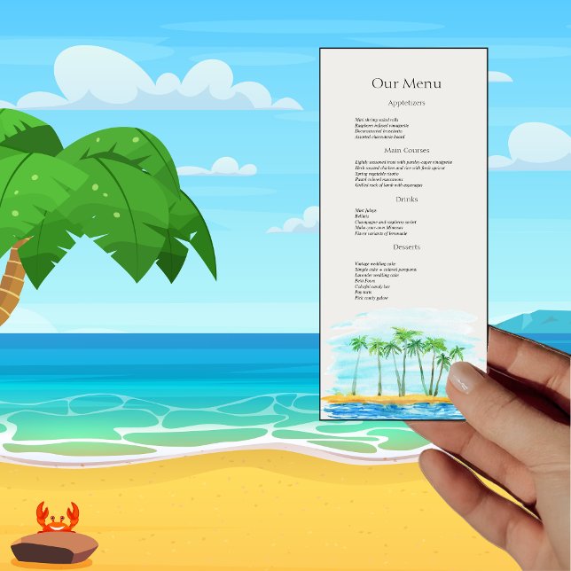 Palm Tree and Beach Wedding Menu du dîner (Créateur téléchargé)