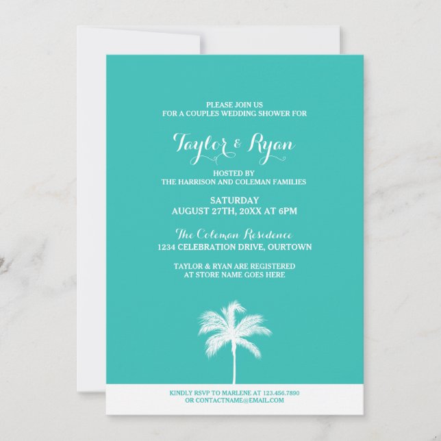 Palm Tree Aqua Couples Wedding shower Invitation (Devant)