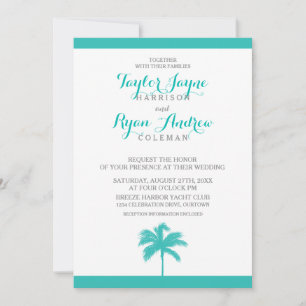 Palm Tree Aqua Grey Faire-part de mariage