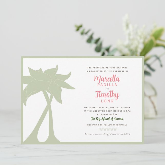Palm Tree Beach Destination Mariage Invitation (Debout devant)