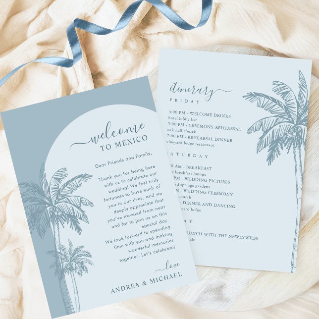 Palm Tree Beach Dusty Blue Mariage Carte d'identit (Créateur téléchargé)