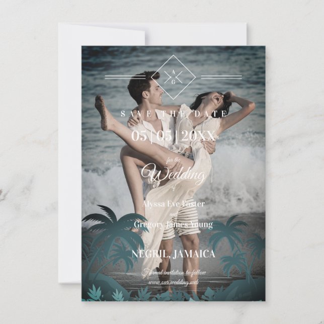 Palm Tree Beach Personalized Photo Engagement (Devant)