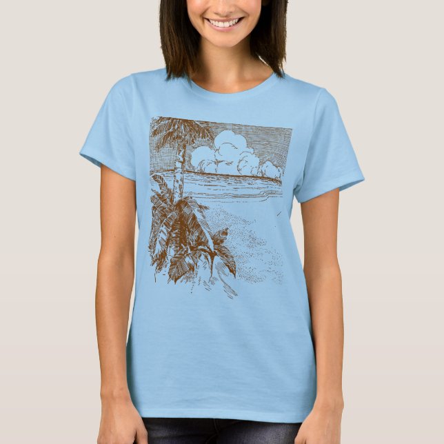 Palm Tree Beach Tropical Vintage Etching T-Shirt (Devant)