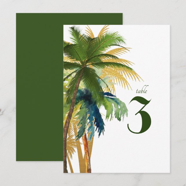 Palm Tree Beach Wedding Numéro de table (Devant / Derrière)