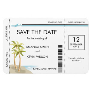 Palm Tree Boarding Pass Magnet Réservez la date
