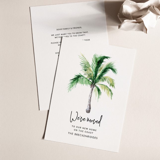 Palm Tree Changement d'adresse Faire-part de dépla (Coastal Palm Tree Script Moving Announcement Card)