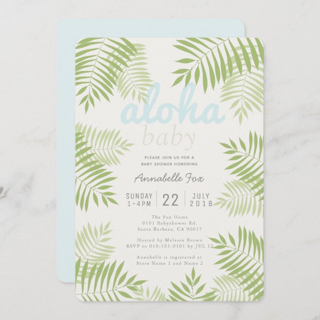 Palm Tree Feuilles Aloha Baby shower Invitation (Devant / Derrière)