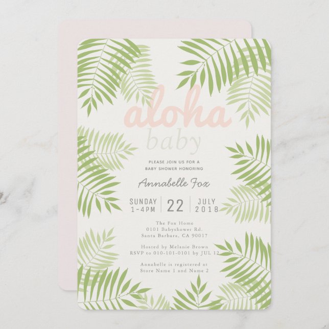 Palm Tree Feuilles Aloha Baby shower Invitation (Devant / Derrière)