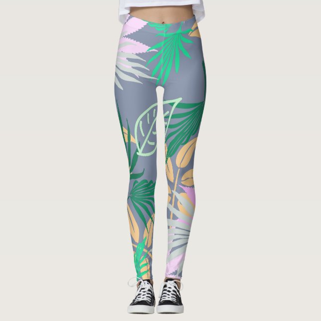 Palm Tree Feuilles Tropical Motif Leggings (Devant)