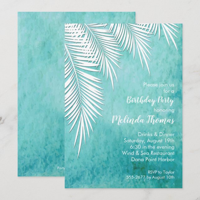 Palm Tree Fronds Tropical Anniversaire Invitations (Devant / Derrière)