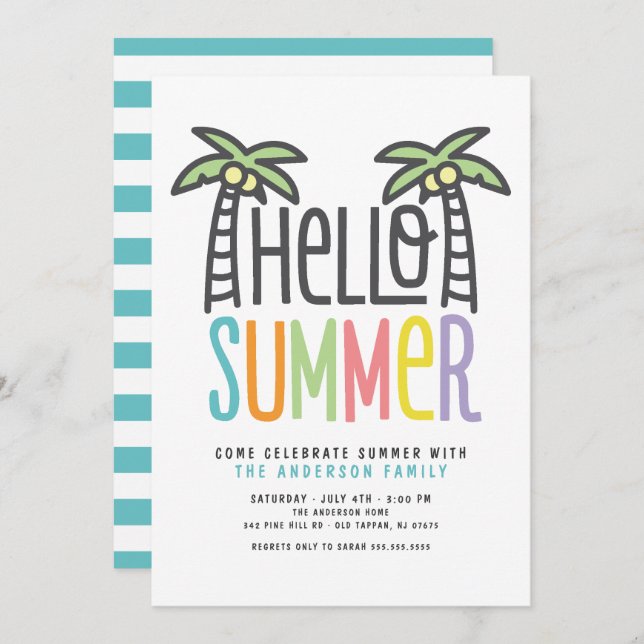 Palm Tree Hello Summer Invitation (Devant / Derrière)