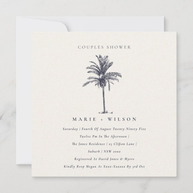Palm Tree Marine Kraft Couples Invitation de douch (Devant)