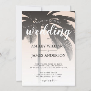 Palm Tree Peach Dust Beach Wedding Invitation